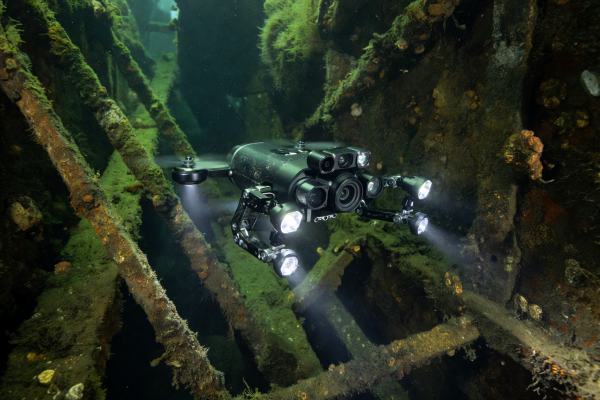 Micro underwater drone designed for confined space inspections in marine environments